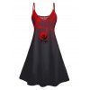 Robe gothique à imprimé rose, bretelles spaghetti, col en V, coupe trapèze, mini-robe débardeur de vacances - Noir XXXL | US 16
