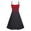 Robe gothique à imprimé rose, bretelles spaghetti, col en V, coupe trapèze, mini-robe débardeur de vacances - Noir XXXL | US 16