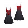 Robe gothique à imprimé rose, bretelles spaghetti, col en V, coupe trapèze, mini-robe débardeur de vacances - Noir XXXL | US 16