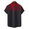 Chemise gothique à imprimé rose pour homme, boutonnée, retroussée, manches courtes, pour les vacances - Noir 5XL