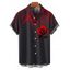 Chemise gothique à imprimé rose pour homme, boutonnée, retroussée, manches courtes, pour les vacances - Noir 5XL