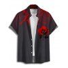 Chemise gothique à imprimé rose pour homme, boutonnée, retroussée, manches courtes, pour les vacances - Noir 5XL