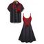 Gothic Couple Outfit Rose Printed Spaghetti Strap V Neck A Line Mini Tank Dress and Button Up Shirt Vacation Matching Outfit - Noir S | US 4