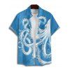 Chemise de vacances à manches courtes et boutons pour homme, motif pieuvre, vie marine - Bleu Ciel M