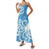 Vacation Couple Outfit Octopus Marine Life Pattern Pocket Spaghetti Strap Long Tank Dress and Button Up Shirt Beach Matching Outfit - Bleu Ciel S | US 4