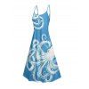 Vacation Couple Outfit Octopus Marine Life Pattern Pocket Spaghetti Strap Long Tank Dress and Button Up Shirt Beach Matching Outfit - Bleu Ciel S | US 4