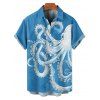 Vacation Couple Outfit Octopus Marine Life Pattern Pocket Spaghetti Strap Long Tank Dress and Button Up Shirt Beach Matching Outfit - Bleu Ciel S | US 4