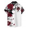 Chemise gothique à manches courtes et boutons pour homme, motif tête de mort, feuilles et roses - multicolor A 5XL
