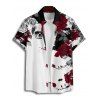 Chemise gothique à manches courtes et boutons pour homme, motif tête de mort, feuilles et roses - multicolor A 5XL