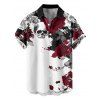 Chemise gothique à manches courtes et boutons pour homme, motif tête de mort, feuilles et roses - multicolor A 5XL