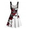 Gothic Couple Outfit Leaf Pattern Ruched Bust Sweetheart Neck A Line Mini Dress and Button Up Shirt Holiday Matching Outfit - multicolor A S | US 4