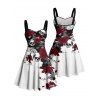 Gothic Couple Outfit Leaf Pattern Ruched Bust Sweetheart Neck A Line Mini Dress and Button Up Shirt Holiday Matching Outfit - multicolor A S | US 4