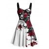 Gothic Couple Outfit Leaf Pattern Ruched Bust Sweetheart Neck A Line Mini Dress and Button Up Shirt Holiday Matching Outfit - multicolor A S | US 4