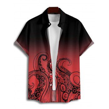 Vacation Couple Outfit Ombre Octopus Pattern Ruched Bust Belt Sweetheart Neck Dress and Button Up Shirt Beach Matching Outfit