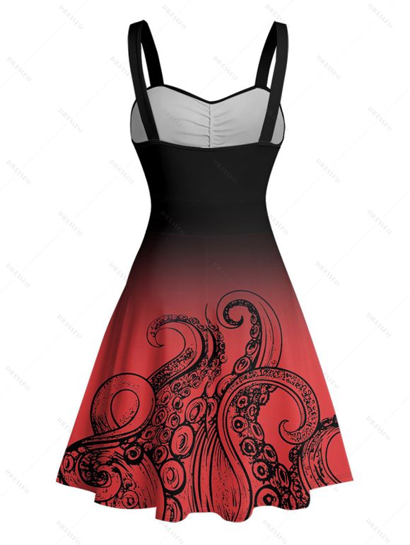 Robe de plage courte à col en cœur et ceinture froncée à motif pieuvre ombré - Rouge XXXXXL | US 20