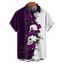 Chemise gothique monochrome à manches courtes et boutons pour homme, motif tête de mort et roses, style vacances - Noir XL