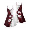 Robe gothique monochrome à motif de crânes de roses, bretelles spaghetti, col en V, coupe trapèze, mini-robe débardeur de vacances - Rouge foncé XXXXXL | US 20