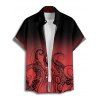 Chemise de vacances à motif poulpe ombré pour homme, boutonnée, retroussée, manches courtes, pour la plage - Rouge 5XL