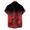Chemise de vacances à motif poulpe ombré pour homme, boutonnée, retroussée, manches courtes, pour la plage - Rouge 5XL