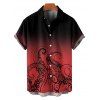 Chemise de vacances à motif poulpe ombré pour homme, boutonnée, retroussée, manches courtes, pour la plage - Rouge 5XL