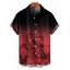 Chemise de vacances à motif poulpe ombré pour homme, boutonnée, retroussée, manches courtes, pour la plage - Rouge 5XL
