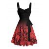 Robe de plage courte à col en cœur et ceinture froncée à motif pieuvre ombré - Rouge XXXXXL | US 20