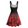 Robe de plage courte à col en cœur et ceinture froncée à motif pieuvre ombré - Rouge XXXXXL | US 20