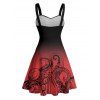 Vacation Couple Outfit Ombre Octopus Pattern Ruched Bust Belt Sweetheart Neck Dress and Button Up Shirt Beach Matching Outfit - Rouge S | US 4