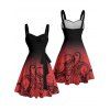 Vacation Couple Outfit Ombre Octopus Pattern Ruched Bust Belt Sweetheart Neck Dress and Button Up Shirt Beach Matching Outfit - Rouge S | US 4