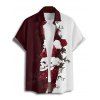 Chemise gothique monochrome à manches courtes et boutons pour homme, motif tête de mort et roses, style vacances - Rouge foncé 5XL