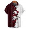 Chemise gothique monochrome à manches courtes et boutons pour homme, motif tête de mort et roses, style vacances - Rouge foncé 5XL