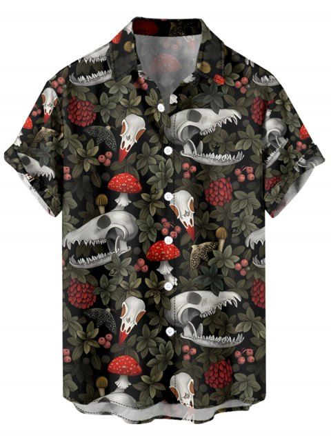 Chemise gothique à manches courtes et boutons pour homme, motif tête de mort, plante, champignon, vacances