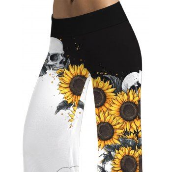 Gothic Women Outfit Monochrome Sunflower Skulls Pattern Butterfly Lace Tank Top and Wide Leg Pants Holiday Two Piece Set