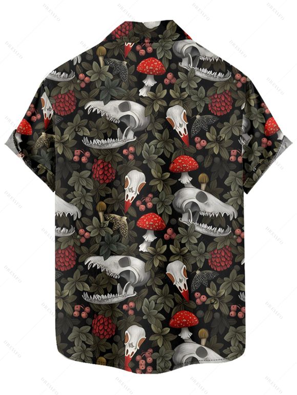 Chemise gothique à manches courtes et boutons pour homme, motif tête de mort, plante, champignon, vacances - Noir 2XL
