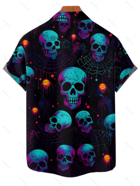 Chemise gothique à manches courtes et boutons pour homme, motif tête de mort et toile d'araignée - Noir 5XL