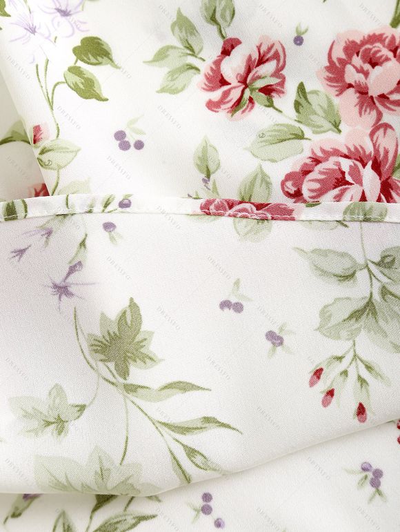 Vacation Couple Outfit Floral Print Zipper Back Dress Solid Lace Up Corset Belt Set and Button Up Shirt Matching Outfit - Blanc S | US 4