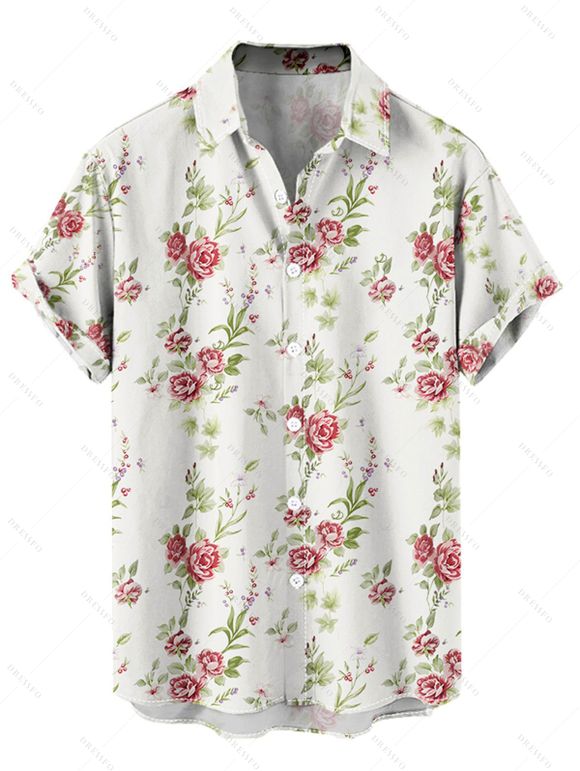 Vacation Couple Outfit Floral Print Zipper Back Dress Solid Lace Up Corset Belt Set and Button Up Shirt Matching Outfit - Blanc S | US 4