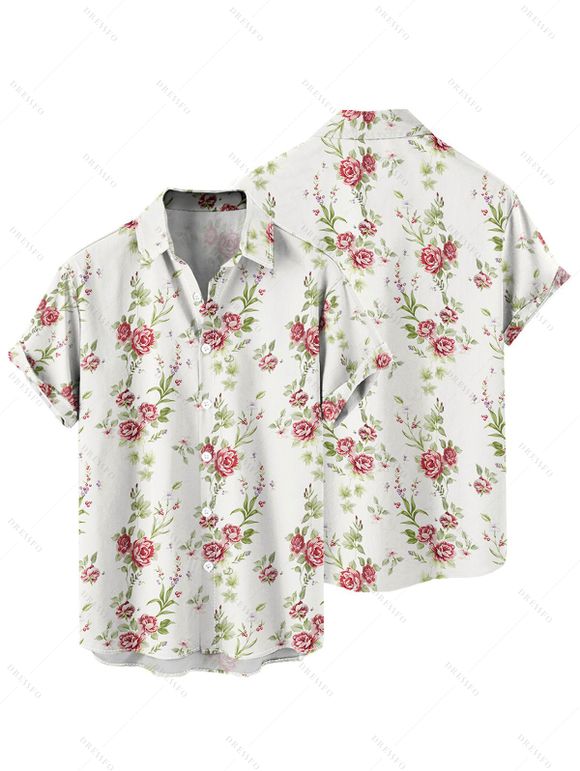 Vacation Couple Outfit Floral Print Zipper Back Dress Solid Lace Up Corset Belt Set and Button Up Shirt Matching Outfit - Blanc S | US 4