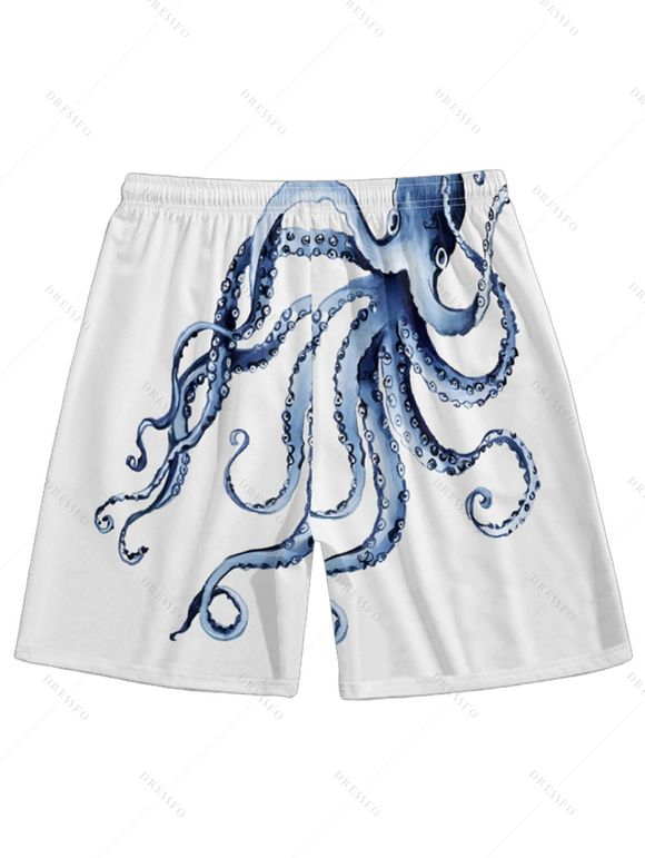 Vacation Couple Outfit Octopus Foot Print Tank Top Wide Leg Pants and Button Up Shirt Drawstrings Shorts Beach Matching Outfit - Blanc S | US 4