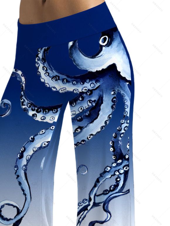 Vacation Couple Outfit Octopus Foot Print Tank Top Wide Leg Pants and Button Up Shirt Drawstrings Shorts Beach Matching Outfit - Bleu profond S | US 4