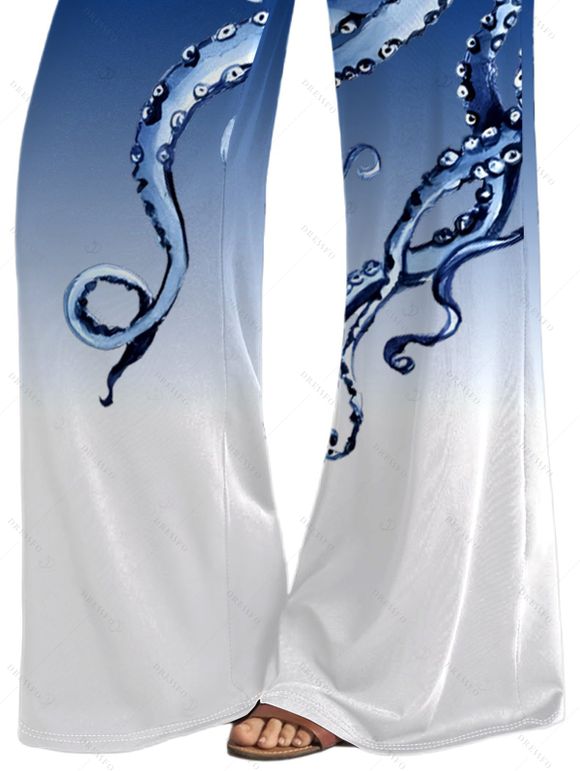 Vacation Couple Outfit Octopus Foot Print Tank Top Wide Leg Pants and Button Up Shirt Drawstrings Shorts Beach Matching Outfit - Bleu profond S | US 4