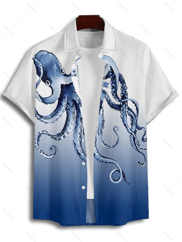 Vacation Couple Outfit Octopus Foot Print Tank Top Wide Leg Pants and Button Up Shirt Drawstrings Shorts Beach Matching Outfit - Bleu profond S | US 4