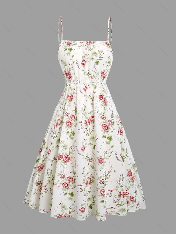 Vacation Couple Outfit Floral Print Waisted Cami Dress Lace Up Crop Top Set and Button Up Shirt Matching Outfit - Blanc S | US 4