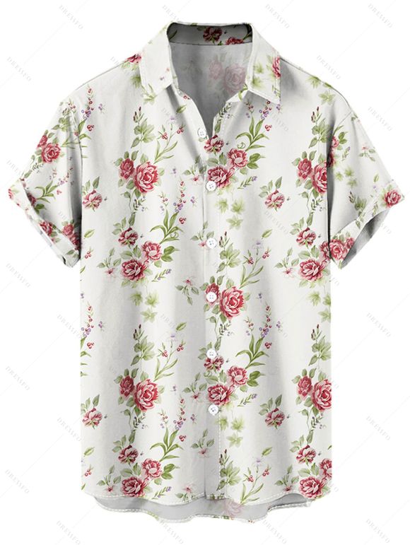 Vacation Couple Outfit Floral Print Waisted Cami Dress Lace Up Crop Top Set and Button Up Shirt Matching Outfit - Blanc S | US 4