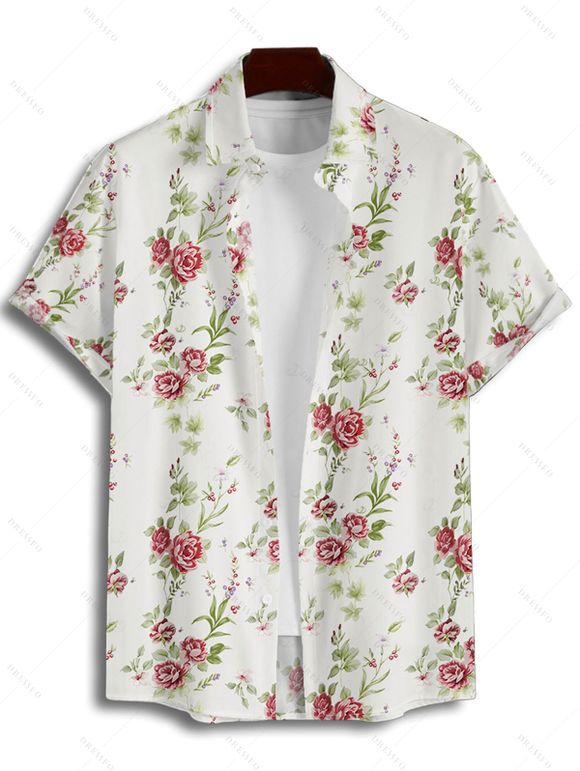 Vacation Couple Outfit Floral Print Waisted Cami Dress Lace Up Crop Top Set and Button Up Shirt Matching Outfit - Blanc S | US 4