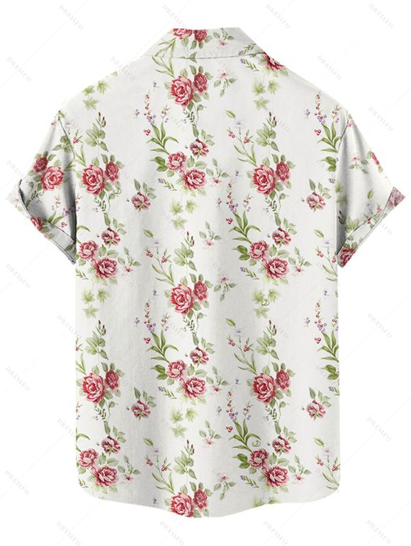 Vacation Couple Outfit Floral Print Waisted Cami Dress Lace Up Crop Top Set and Button Up Shirt Matching Outfit - Blanc S | US 4