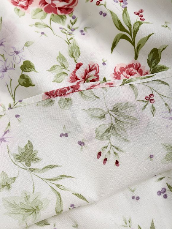 Vacation Couple Outfit Floral Print Waisted Cami Dress Lace Up Crop Top Set and Button Up Shirt Matching Outfit - Blanc S | US 4