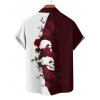 Chemise gothique monochrome à manches courtes et boutons pour homme, motif tête de mort et roses, style vacances - Rouge foncé 5XL