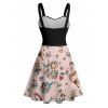 Robe vintage à imprimé tête de mort et lettres, buste froncé, ceinture, décolleté en cœur, coupe trapèze, mini robe de vacances - Noir S | US 4