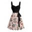 Robe vintage à imprimé tête de mort et lettres, buste froncé, ceinture, décolleté en cœur, coupe trapèze, mini robe de vacances - Noir S | US 4